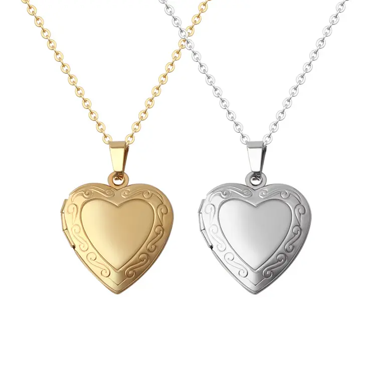 Wholesale Delicate Stainless Steel Vintage Locket Heart Pendant Necklace