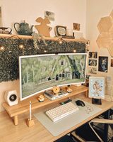 Étagère double pour moniteur en bambou, support de moniteur surélevé avec rangement sous le bureau pour fournitures de bureau, prend en charge les téléviseurs lourds