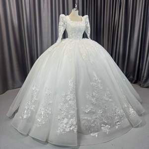 Lscm77 Modern Ball Gown <b>Wedding</b> Dress with Appliques Floor-Length Chapel Train Lace Fabric Built-in Bra- - Product Image 2