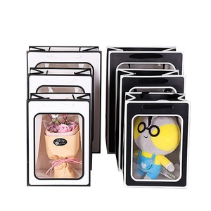 12Pcs Transparent window Bouquet Gift Bag Flower Handbags Box Wedding Birthday Festival Candy Paper Packaging Bag