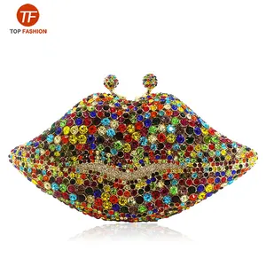 China Factory Wholesales Luxury Crystal Rhinestone Clutch Evening Bag 3D Lip Minaudiere Purse