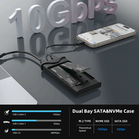 Caja para SSD de Doble Bahía para M.2 NVME PCIe NGFF SATA, Protocolo Dual Tipo C 10Gbps, Carcasa Externa para Disco Duro SSD M2