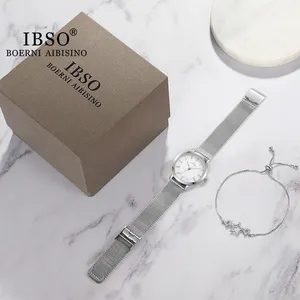 IBSO 여성 시계 세트 로즈 골드 크리스탈 팔찌 쥬얼리 시계 크리스마스 선물 상자 보석 시계 팔찌 세트