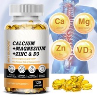 Complément alimentaire en gélules molles de calcium, magnésium, zinc et vitamine D3, complexe minéral pour soutenir la santé des os, des muscles, des nerfs et du système immunitaire