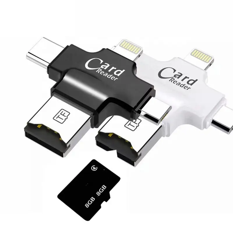 4 In 1การ์ดรีดเดอร์ Type C,อะแดปเตอร์ USB อุปกรณ์อ่านการ์ด OTG TF สำหรับแอนดรอยด์ไอแพด/iphone 7Plus 6s5s MacBook