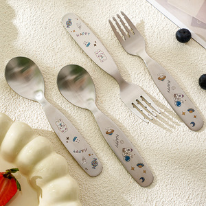 Juego de Cubiertos Infantiles de Acero Inoxidable 304, con Diseño de Conejo Astronauta Grabado en Color, Cuchara y Tenedor de Metal, Venta al por Mayor - Product Image 1