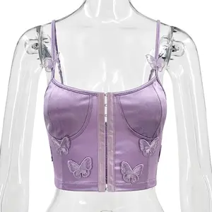 Летний новый сексуальный атласный модный кроп-корсет для девочек Y2K с вышивкой бабочки 2023