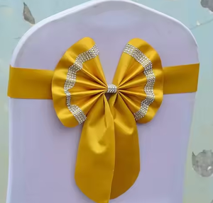 غطاء كرسي من البوليستر بلون واحد رائع مع مشبك أو شريط ساتان للحفلات وحفلات الزفاف - Product Image 1