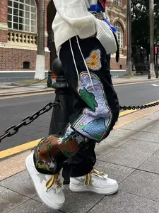 Новинка, мужские рваные джинсы в стиле арт-стиль, ретро-дизайн с вышивкой, подходит для модной тенденции Y2K на улице - Product Image 2