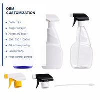 Bouteille pulvérisateur à gâchette en PET réutilisable de 500 ml, 750 ml, 1000 ml, pour le nettoyage domestique, le jardinage, l'entretien automobile, OEM