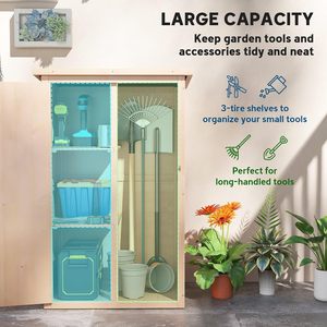Outdoor Garden Shed Storage Fir Wood with 2 Shelves Sloped Roof Bolt Compact Utility Tool <b>Cabinet</b> Yard Patio Garage - Product Image 3
