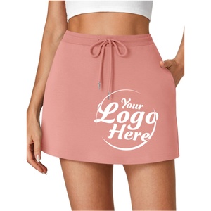 Print Women's Casual <b>Elastic</b> High Waist Drawstring Workout Mini Skirt with Pockets Grey - Product Image 2