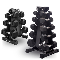 Ensemble d'haltères hexagonales en caoutchouc noir en gros, poids libres en fonte pour entraînement de fitness en salle de sport, logo personnalisé OEM 2,5KG-50KG LB