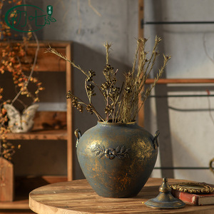 Jarrón de hierro Wabi Sabi con asa, acabado antiguo, contenedor decorativo para la entrada, decoración del hogar - Product Image 2