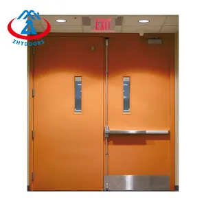 ZHTDOORS Manufacturer Hot Selling Steel Fire Door Double Opening Escape Door 90 Minutes With Glass Fire Door