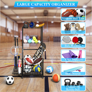 Sports Equipment <b>Storage</b> Organizer Rack Ball <b>Storage</b> Shelf Garage Ball Organizer Sports Equipment Basketball <b>Storage</b> <b>Cart</b> - Product Image 6