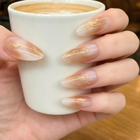 Ongles à presser personnalisés en amande, motifs minimalistes longs nude et dorés avec accents métalliques, vente en gros OEM