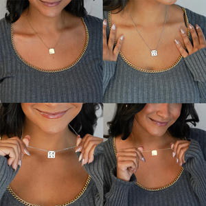 Collier à pendentif rectangulaire personnalisable en acier inoxydable 316L plaqué or 18K PVD avec nom gravé Étiquettes de date Style tendance - Product Image 3