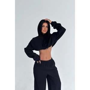 Ensemble haut et bas en velours noir et nylon Dixie, respirant, streetwear pour l'hiver, grande taille, logo imprimé, décontracté, pour la gym et le jogging - Product Image 2