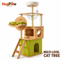 Arbre à chat multi-niveaux en bois avec capsule spatiale et double condo pour chats de grande taille, idéal pour les familles multi-chats