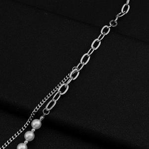 Simple Light Luxury <b>Titanium</b> Steel Spliced Pearl <b>Chain</b> Necklace Silver Plated Popular Men's Necklaces Fashion Jewelry Wholesale - Product Image 4