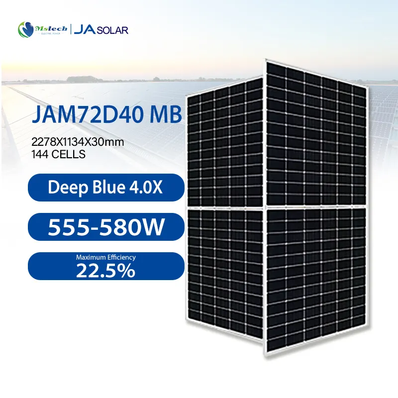 JA Half Cut 144 Cell 555W 560W 565W 570W 575W 580W N-type Bifacial JA Mono Solar Panel Cell PV Module for Solar Power System