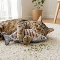 Jouet interactif pour chat en peluche, simulation de poisson, avec laser, herbe à chat et accessoires pour le nettoyage des dents