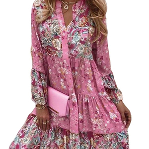 Nuovi Abiti da Donna a Maniche Lunghe con Scollo a V, <span class=keywords><strong>Abbigliamento</strong></span> <span class=keywords><strong>Casual</strong></span> Elegante, Vestiti da Sera per Signore <span class=keywords><strong>Taglie</strong></span> <span class=keywords><strong>Forti</strong></span> - Product Image 1
