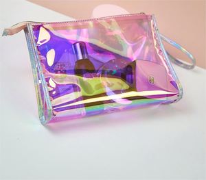 Iridescent Holographic PVC Storage Bags for Women <b>Makeup</b> Pencil Brush Organizer Cosmetic Toiletry Pouch with Laser Laser Design - Product Image 3