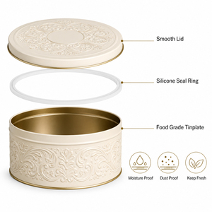Boîte à biscuits ronde OEM ODM avec couvercle, emballage métallique <span class=keywords><strong>personnalisé</strong></span> pour biscuits, vente en gros - Product Image 3