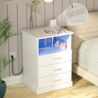 Ensemble de 2 tables de chevet modernes noires avec ports USB |   Tables de chevet en bois de luxe, tiroir à fermeture douce pour chambre à coucher