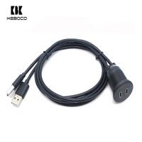 Cable de panel negro con doble puerto USB 3.0 macho y doble USB-C hembra trenzado para montaje en panel, para escáner de código de barras de computadora
