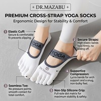 Chaussettes de Pilates de luxe à cinq doigts avec sangle croisée, antidérapantes, pour barre, ballet, danse, yoga, fitness, gym, pour femmes, 85% coton