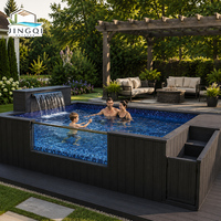 Piscine hors sol en fibre de verre avec jacuzzi extérieur et fenêtre transparente composite pour l'accueil de clients en séjour de luxe