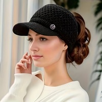 Red coreana Red Vacío Top Suéter Sombrero Niñas Otoño e Invierno Grueso Cálido Sombrero de punto Gorra para correr al aire libre