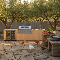 Îlot culinaire multifonctionnel avec station de préparation, poubelle coulissante, armoires de cuisine extérieures modulaires