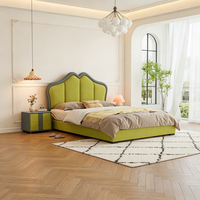 Lit plateforme de luxe moderne et confortable JUNYUHAO avec rangement, taille Queen/King, revêtement en tissu haut de gamme, mousse haute densité, certifié E0, en pin