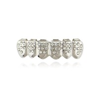 Grillz en Or 18 carats à 6 Dents, Style Hip Hop Joker Diamant, Ensemble de Capuchons Dentaires Supérieurs et Inférieurs pour Rapper, Bijoux pour Costume d'Halloween et Cosplay