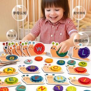 Preschool Kids ABC Wooden Letters Snail Shape Numbers and Alphabets Flash Cards Set Matching <b>Puzzle</b> Game - Product Image 2