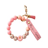 Gantungan Kunci Gelang Manik Silikon Motif Bunga Daisy, Cincin Kunci, Hiasan Tas, Tempat Kunci Mobil, Hadiah untuk Wanita dan Remaja Putri, Grosir