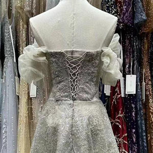 Sweetheart Neck a Line Party Vestidos de noche para damas <span class=keywords><strong>Cap</strong></span> Sleeve con vestido de noche con cuentas Lsja04 - Product Image 5