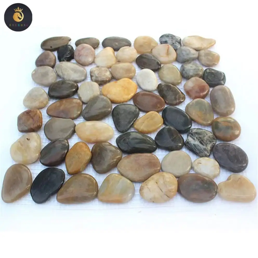Cheap Natural Stone Polished Mixed Color Decorative River Stone Pebble Mosaic Pebble Tile