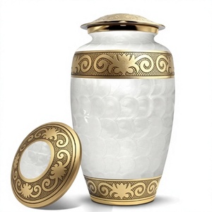 Urne funéraire artisanale blanche pour cendres humaines adultes, élégante, grande, avec couvercle sécurisé, sac en velours, commémoration digne - Product Image 1