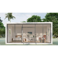Maison Modulaire Préfabriquée Moderne Blanche en Conteneur, Studio, Tiny House, Structure en Acier, Façade Entièrement Vitrée, Entièrement Meublée