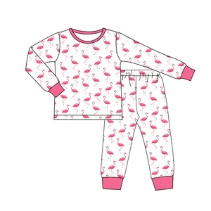 Factory Direct Child's Round Neck Long Sleeve Boy And Girl Sleepwear Cartoon Printed Cotton Kid's Pajamas