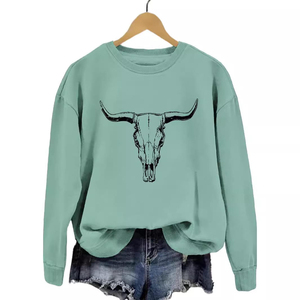 เสื้อสเวตเตอร์คอกลมแขนยาวพิมพ์ลายหัวกระทิงสุดเท่ ลดราคาพิเศษ - Product Image 2