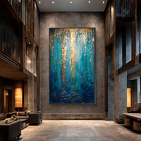 Peinture à l'huile abstraite de luxe grand format vert émeraude avec veines dorées, art sur toile vert sarcelle horizontal pour décoration moderne de salon et d'hôtel