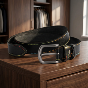 Ceinture formelle vintage pour homme en cuir de vache véritable 100% original, couleur noire, écologique, imperméable, boucle carrée en acier - Product Image 1