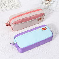 Trousse à crayons carrée simple de haute qualité et grande capacité ; Pochette à papeterie double couche en toile sans fermeture pour l'école primaire/secondaire