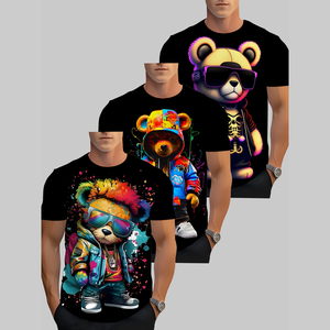 T-shirt pour homme en polyester à col rond décontracté d'été avec impression 3D de motifs de dessins animés personnalisés - Product Image 1